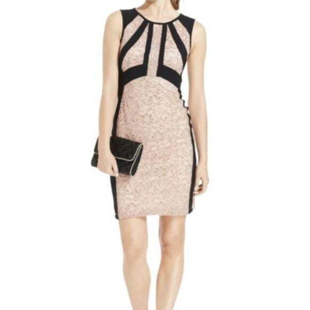 Ivanka Trump Tan (Rose Gold) and Black Lace Midi Dress
